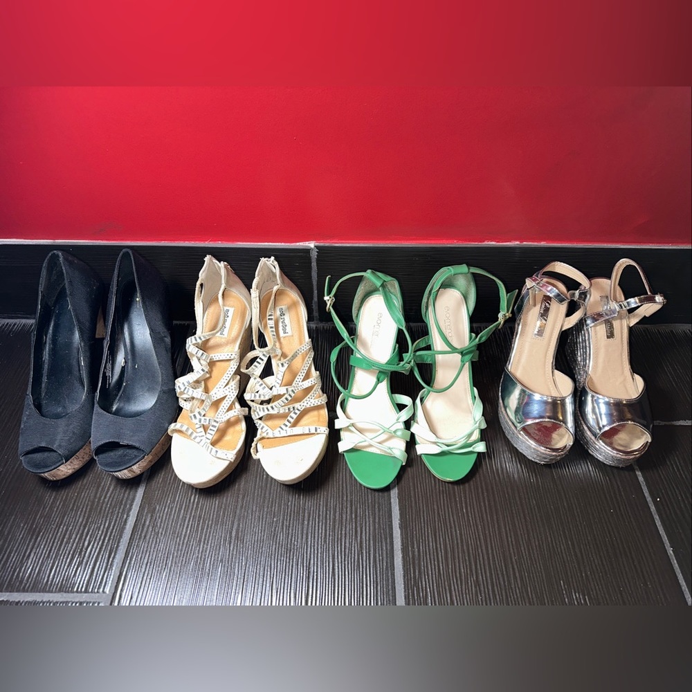 4 Pair Women’s Summer Wedges sz9.5 & 10